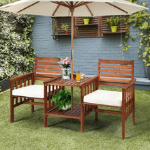 Load image into Gallery viewer, 3 pcs Outdoor Patio Table Chairs Set Acacia Wood Loveseat-White