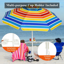 Load image into Gallery viewer, 7.2 FT Portable Outdoor Beach Umbrella with Sand Anchor and Tilt Mechanism for Poolside and Garden-Multicolor