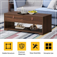 Load image into Gallery viewer, Wood Cocktail Coffee Table with 2 Drawers and Open Storage Shelf-Walnut
