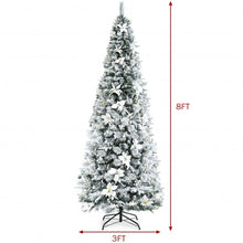 Load image into Gallery viewer, 8 Feet Snow Flocked Christmas Pencil Tree with Berries and Poinsettia Flowers
