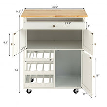 Load image into Gallery viewer, Kitchen Cart with Rubber Wood Top 3 Tier Wine Racks 2 Cabinets-White