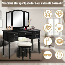 Load image into Gallery viewer, Tri-Fold Mirror Table Stool Wooden Vanity Make Up Dressing Set-Black