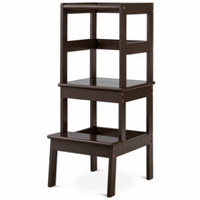 Load image into Gallery viewer, Wooden Kids Kitchen Learning Toddler Tower w/ Safety Rail-Coffee