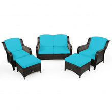 Load image into Gallery viewer, 5 Pieces Patio Rattan Sofa Set with Cushion and Ottoman-Turquoise