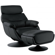 Load image into Gallery viewer, Top Grain Leather Swivel Rocking Chair and Ottoman Set with Locking Handle-Black