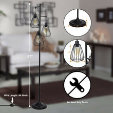 Load image into Gallery viewer, 67" Industrial 3-Light Floor Lamp Tree