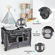 Load image into Gallery viewer, 4-in-1 Convertible Portable Baby Play yard with Toys and Music Player-Gray