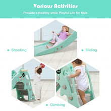 Load image into Gallery viewer, 3-in-1 Kids Climber Slide Play Set with Basketball Hoop and Ball-Green