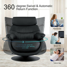 Load image into Gallery viewer, Top Grain Leather Swivel Rocking Chair and Ottoman Set with Locking Handle-Black