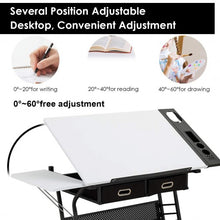 Load image into Gallery viewer, Adjustable Drafting Table Drawing Desk w/ Drop Leaf & Drawers