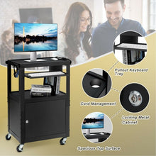 Load image into Gallery viewer, Mobile Steel Height Adjustable AV Presentation Cart w/ Locked Cabinet & Keyboard