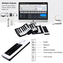 Load image into Gallery viewer, 61 Key Electronic Roll up Silicone Rechargeable Piano Keyboard-White