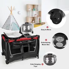 Load image into Gallery viewer, 4-in-1 Convertible Portable Baby Play yard with Toys and Music Player-Red