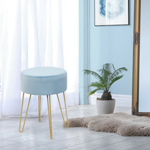 Load image into Gallery viewer, Round Velvet Ottoman Footrest Stool Side Table Dressing Chair w/ Metal Legs-Blue