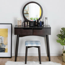 Load image into Gallery viewer, Dressing Table Vanity Makeup Set with Mirror Cushioned Stool Additional Storage-Brown