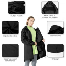 Load image into Gallery viewer, Hooded Women's Wind & Waterproof Trench Rain Jacket-Black-XL