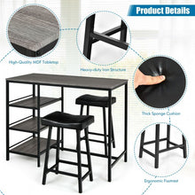 Load image into Gallery viewer, 3 Pcs Counter Height Dining Bar Table Set w/ 2 Stools and 3 Storage Shelves-BK