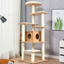 Load image into Gallery viewer, Wood Multi-Layer Platform Cat Tree with Scratch Resistant Rope