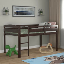 Load image into Gallery viewer, Wooden Twin Low Loft Bunk Bed with Guard Rail and Ladder-Espresso