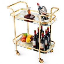 Load image into Gallery viewer, 2 Tier Metal Frame Rolling Kitchen Cart with Glass Shelves