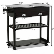 Load image into Gallery viewer, Stainless Steel Mobile Kitchen Trolley Cart With Drawers & Casters-Brown