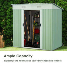 Load image into Gallery viewer, 4x6 ft Outdoor Galvanized Steel Tool Storage Shed with Sliding Door-Light Green