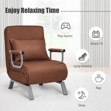 Load image into Gallery viewer, Folding 5 Position Convertible Sleeper Bed Armchair Lounge Couch w/Pillow-Coffee