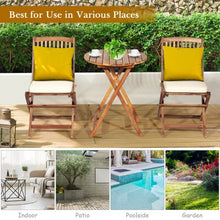 Load image into Gallery viewer, 3PCS Patio Folding Wooden Bistro Set Cushioned Chair -White