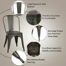 Load image into Gallery viewer, 4 pcs Tolix Style Metal Dining Side Chair Stackable Wood Seat-Black