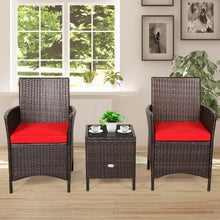 Load image into Gallery viewer, 3Pcs Patio Rattan Furniture Set Cushioned Sofa and Glass Tabletop Deck-Red