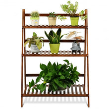 Load image into Gallery viewer, 3 Tier Folding Bamboo Flower Shelf -Brown