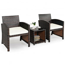 Load image into Gallery viewer, 3 Pieces PE Rattan Wicker Furniture Set with Cushion Sofa Coffee Table for Garden-White