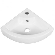 Load image into Gallery viewer, Bathroom Corner Ceramic Vessel Sink with Overflow and Faucet Hole