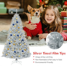 Load image into Gallery viewer, 7.5Ft Hinged Unlit Artificial Silver Tinsel Christmas Tree