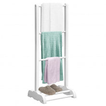 Load image into Gallery viewer, 3-Bar Acacia Wood Freestanding Bathroom Towel Rack w/Bottom Storage Shelf-White