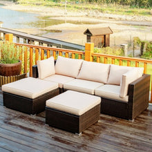 Load image into Gallery viewer, 5 Pcs Patio Rattan Sofa Set with Cushion and Ottoman-Beige