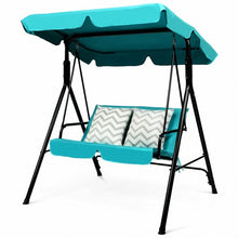 Load image into Gallery viewer, Steel Frame Outdoor Loveseat Patio Canopy Swing with Cushion-Blue