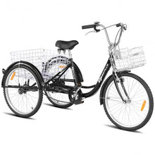 Load image into Gallery viewer, 26" Seat Height Adjustable Single Speed 3-wheel Tricycle with Bell-Black