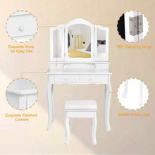 Load image into Gallery viewer, 4 Drawers Mirrored Jewelry Wood Vanity Dressing Table w/ Stool-White