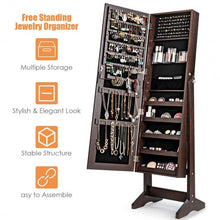 Load image into Gallery viewer, Standing Jewelry Armoire Cabinet with Full Length Mirror-Brown