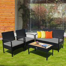Load image into Gallery viewer, 4 Pcs Patio Rattan Furniture Set Sofa Chair Coffee Table with Cushion-Gray