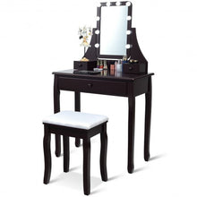 Load image into Gallery viewer, 10 LED Lighted Mirror and 3 Drawers Vanity Table Set-Brown