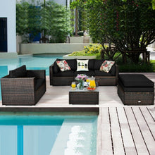 Load image into Gallery viewer, 6 Pcs Patio Rattan Furniture Set with Sectional Cushion-Black