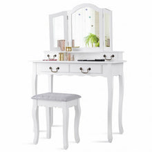 Load image into Gallery viewer, Tri Folding Mirror Makeup Dressing Vanity Set with 4 Drawers-White