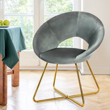 Load image into Gallery viewer, Modern Accent Velvet Dining Arm Chair w/ Golden Metal Legs and Soft Cushion-Gray