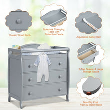 Load image into Gallery viewer, 3-Drawer Dresser Changing Table with Safety Belt Guardrails-Gray
