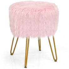 Load image into Gallery viewer, Faux Fur Vanity Chair Makeup Stool Furry Padded Seat Round Ottoman-Pink
