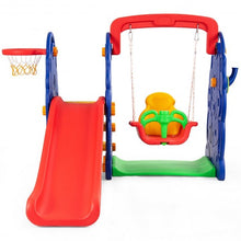 Load image into Gallery viewer, 3 in 1 Junior Children Climber Slide Swing Seat Basketball Hoop