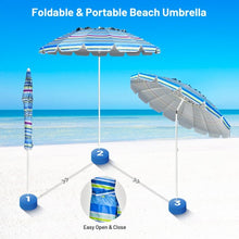 Load image into Gallery viewer, 8FT Portable Beach Umbrella with Sand Anchor and Tilt Mechanism for Garden and Patio-Blue