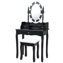Load image into Gallery viewer, Oval Mirror Vanity Set with 10 LED Dimmable Bulbs and 3 Drawers-Black